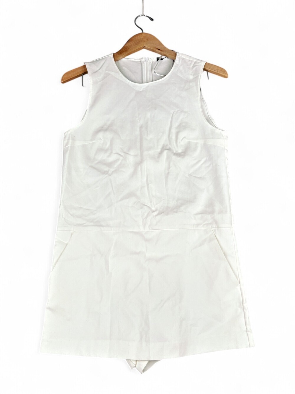 Zara White Sleeveless Romper Jumpsuit Tailored Drop Waist Crew Neck Small
